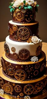 Steampunk cake with gear decorations in vintage style.