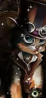 Steampunk cat with top hat mobile wallpaper.