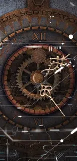 Intricate steampunk clock with gears in vintage style design.