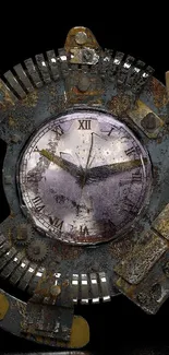 Steampunk-themed mobile wallpaper with a vintage clock and gears.