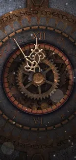 Steampunk clock with gears and vintage Roman numerals.