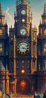 Steampunk clock tower with intricate design