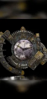 Steampunk clock design wallpaper with gears on dark background.