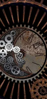 Steampunk clockwork design with gears and rustic colors for a unique mobile wallpaper.