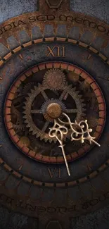 Intricate steampunk clock wallpaper with gears.