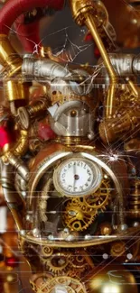 Steampunk style wallpaper with gears and clockwork elements.