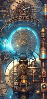 Intricate steampunk clockwork design with gears and fantasy elements.