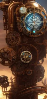 Steampunk clockwork mechanism with intricate gears.