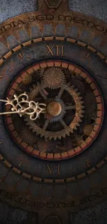 Intricate steampunk clockwork with gears and roman numerals in vintage style.