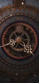 Steampunk clockwork wallpaper with detailed gears and vintage aesthetic.