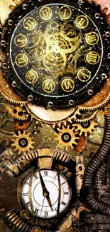 Steampunk clockwork gears wallpaper with intricate design.