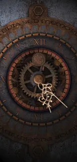 Steampunk clockwork design with gears and Roman numerals.