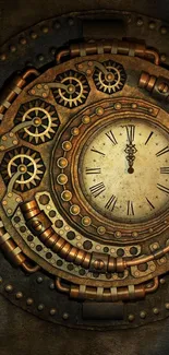 Intricate steampunk clockwork wallpaper with vintage gear design.