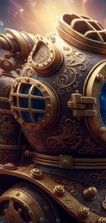 Steampunk diving suit with cosmic design.