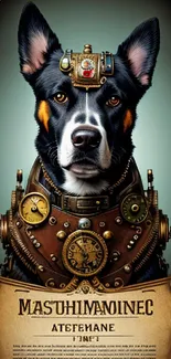 Steampunk dog portrait with intricate design elements.