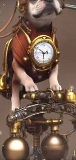 Steampunk dog with clockwork outfit and brass elements wallpaper.