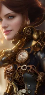 Steampunk fantasy art portrait with intricate mechanical details.