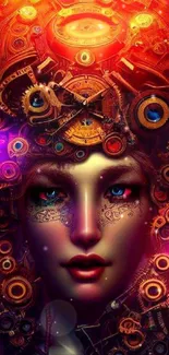 Steampunk fantasy art wallpaper with vivid colors and intricate gear design.