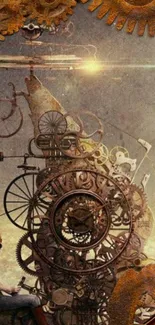 Steampunk fantasy art with intricate gears and a mysterious ambiance.