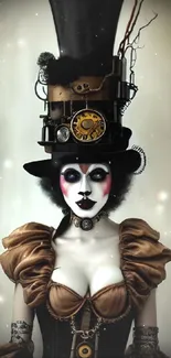 Steampunk fantasy character with top hat in artistic brown hues.