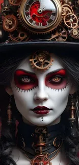 Steampunk fantasy portrait with gears and clock.