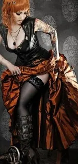 Steampunk fashion wallpaper with gothic elements and intricate costume detailing.