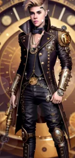 Steampunk-inspired fashion wallpaper with gears and stylish character.