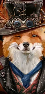 Steampunk fox in a top hat and suit, intricate design.