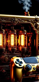 Steampunk gaming console with controller and steam.