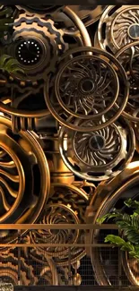 Intricate steampunk gears and green details.