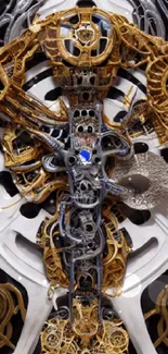 Intricate steampunk gear art with gold and silver metallic design