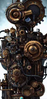 Intricate steampunk gear design with industrial theme and bronze tones.