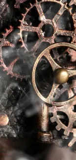 Steampunk wallpaper featuring intricate copper gears in an industrial style.