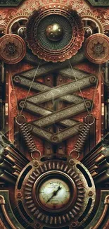 Steampunk artwork with intricate gears and vintage metallic design.