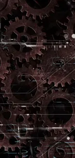 Steampunk gear wallpaper with dark brown tones and intricate mechanical design.