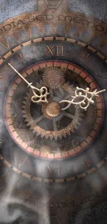 Intricate steampunk clock with visible gears and Roman numerals.