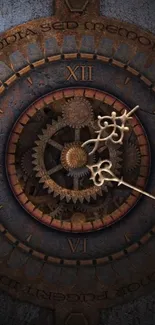 Intricate steampunk gear clock with rustic elements and vintage design.