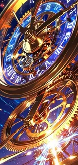 Steampunk gear clock with vibrant colors and intricate design.