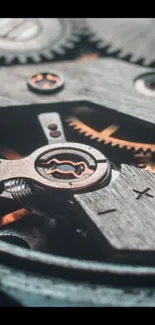 Close-up of intricate gears in steampunk style with mechanical design.