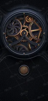 Steampunk gear design with intricate clockwork and metallic details.