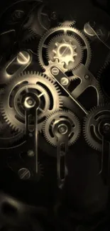 Steampunk gear wallpaper with dark golden hues and intricate mechanical design.