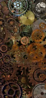 Steampunk gear design on a brown background for mobile wallpaper.