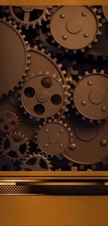 Bronze steampunk gears mobile wallpaper design.