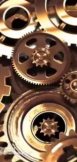 Steampunk gears in golden hues for mobile wallpaper.