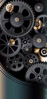 Intricate steampunk gears mobile wallpaper.