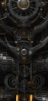 Intricate steampunk gear design with clockwork elements on a dark textured background.