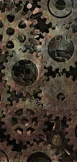 Steampunk gear wallpaper with cogwheels in dark brown hues.