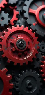 Close-up of red and black steampunk gears.