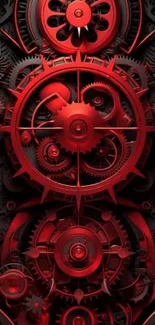 Red steampunk gear mobile wallpaper design.