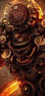 Steampunk gears in vivid warm tones for mobile wallpaper.